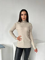 Тёплый женский свитер 46-52 размер бежевый с горлом
