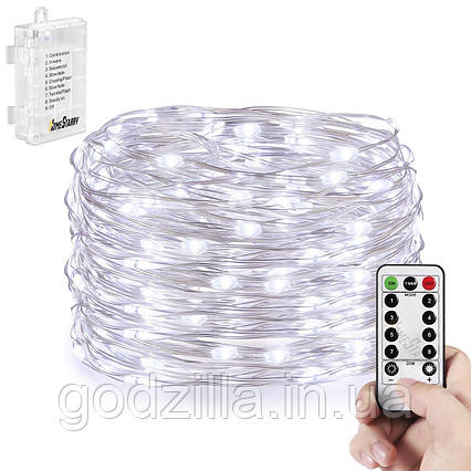 Новорічна гірлянда 50 LED, Білий холодний світ + пульт