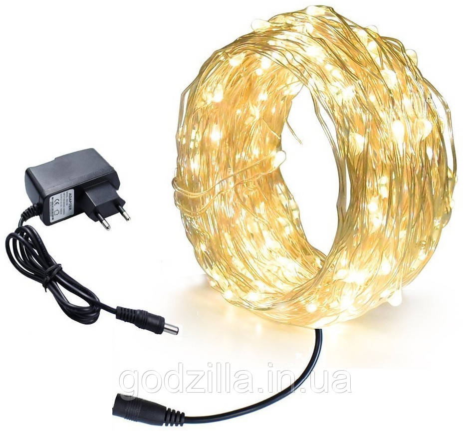 Новорічна гірлянда 100 LED, Довжина 11 М, Білий теплий світло 230В