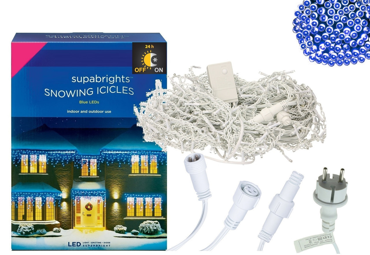 Новорічна гірлянда Бахрома 500 LED, Блакитний світло 22,5 W, 24 м + Нічний датчик