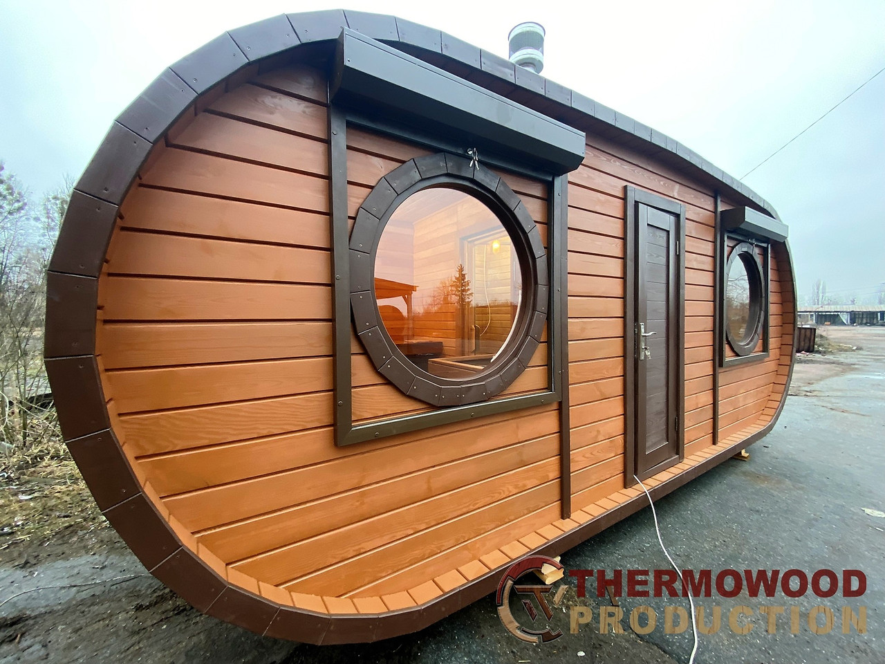 Bathhouse barrel Ovale Fasssauna oval 6.0x2.6m made of thermal timber from the manufacturer Thermowood Product - фото 2 - id-p2026246443