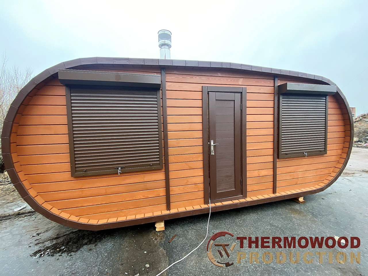 Bathhouse barrel Ovale Fasssauna oval 6.0x2.6m made of thermal timber from the manufacturer Thermowood Product - фото 4 - id-p2026246443