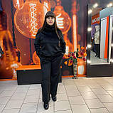 Штани жіночі теплі прямі велюр на хутрі рубчик на резинці 50 чорні, фото 8