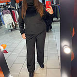 Штани жіночі теплі прямі велюр на хутрі рубчик на резинці 50 чорні, фото 4