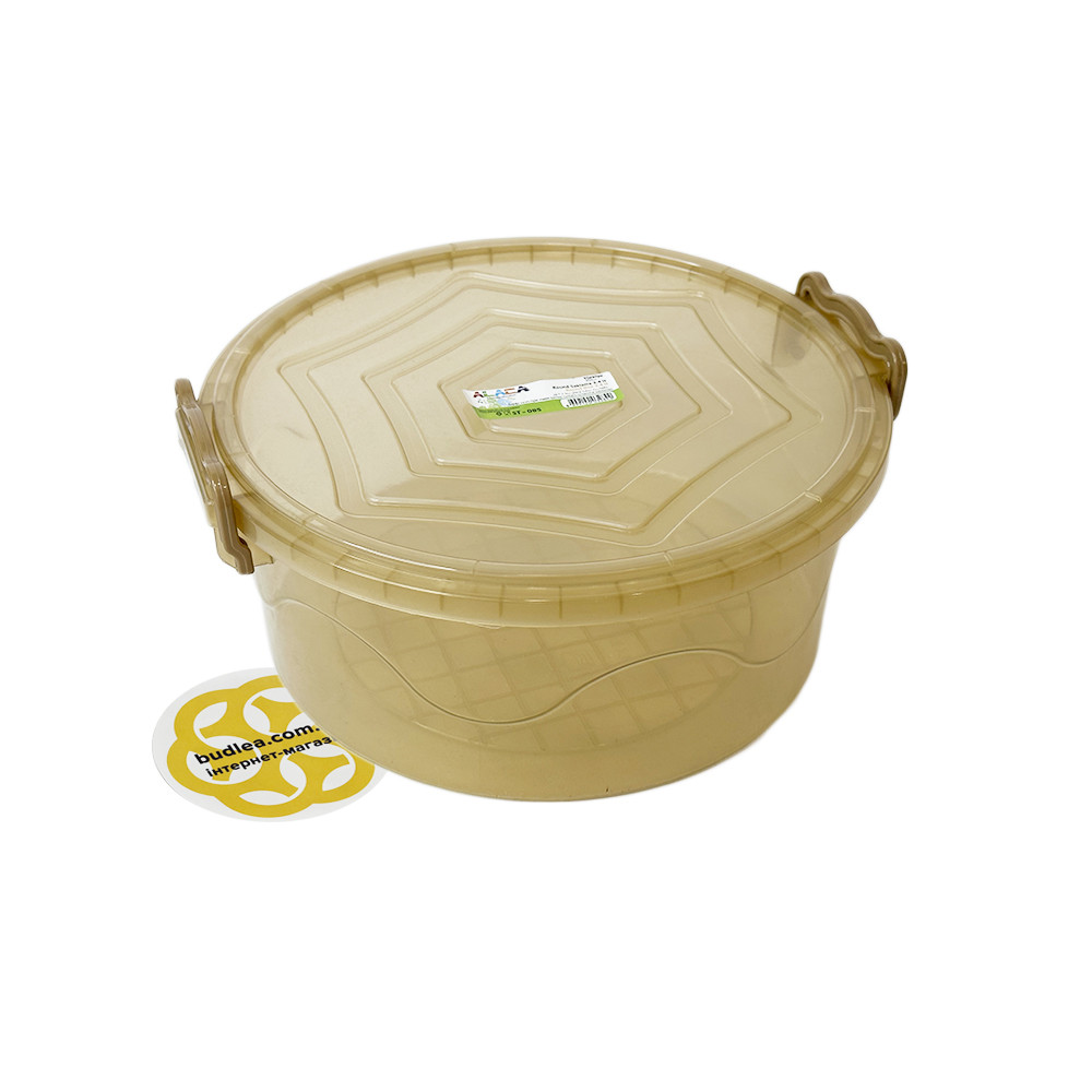 Пластиковий контейнер для продуктів харчування 3,4Л с крышкой, круглый, пластик, прозрачный беж SNMZ, фото 1