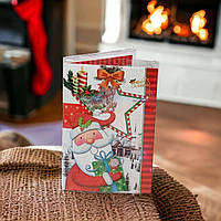Подарочная музыкальная новогодняя открытка, открытка на новый год с музыкой Дед Мороз со звездой