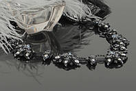 Кольє мереживне чорне з перлами намистинами та бісером "Чорна лілія" Авторська біжутерія Ручна робота