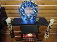 Новогодний венок рождественский декор с гирляндой, диаметр 55 см с подарком