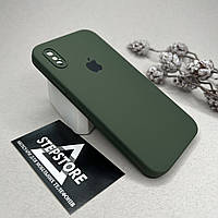 Чехол КВАДРАТНЫЙ Silicone case для iPhone X Xs 5.8 с закрытым низом и камерой cover full camera 360 4. Forest green