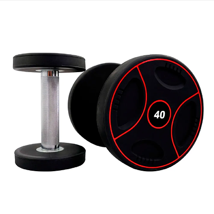 Гантель нерозбірна сталева гантель професійна поліуретанова з хромованою ручкою Stein 40 кг., фото 2