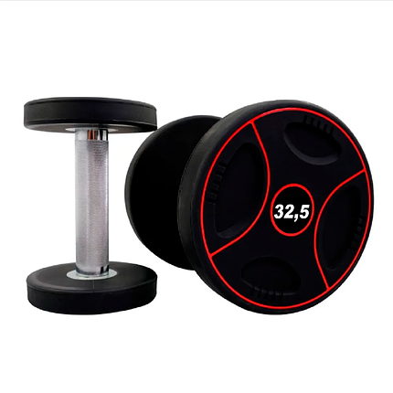 Гантель нерозбірна сталева гантель професійна поліуретанова з хромованою ручкою Stein 32,5 кг., фото 2