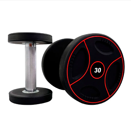 Гантель нерозбірна сталева гантель професійна поліуретанова з хромованою ручкою Stein 30 кг., фото 2