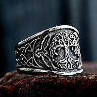 Кольцо печатка перстень мужское стальное IGGDRASIL 19 из медицинской нержавеющей стали с Деревом