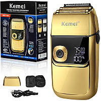 Електробритва для чоловіків сіткова для сухого гоління з висувним тримером Kemei 5W Gold