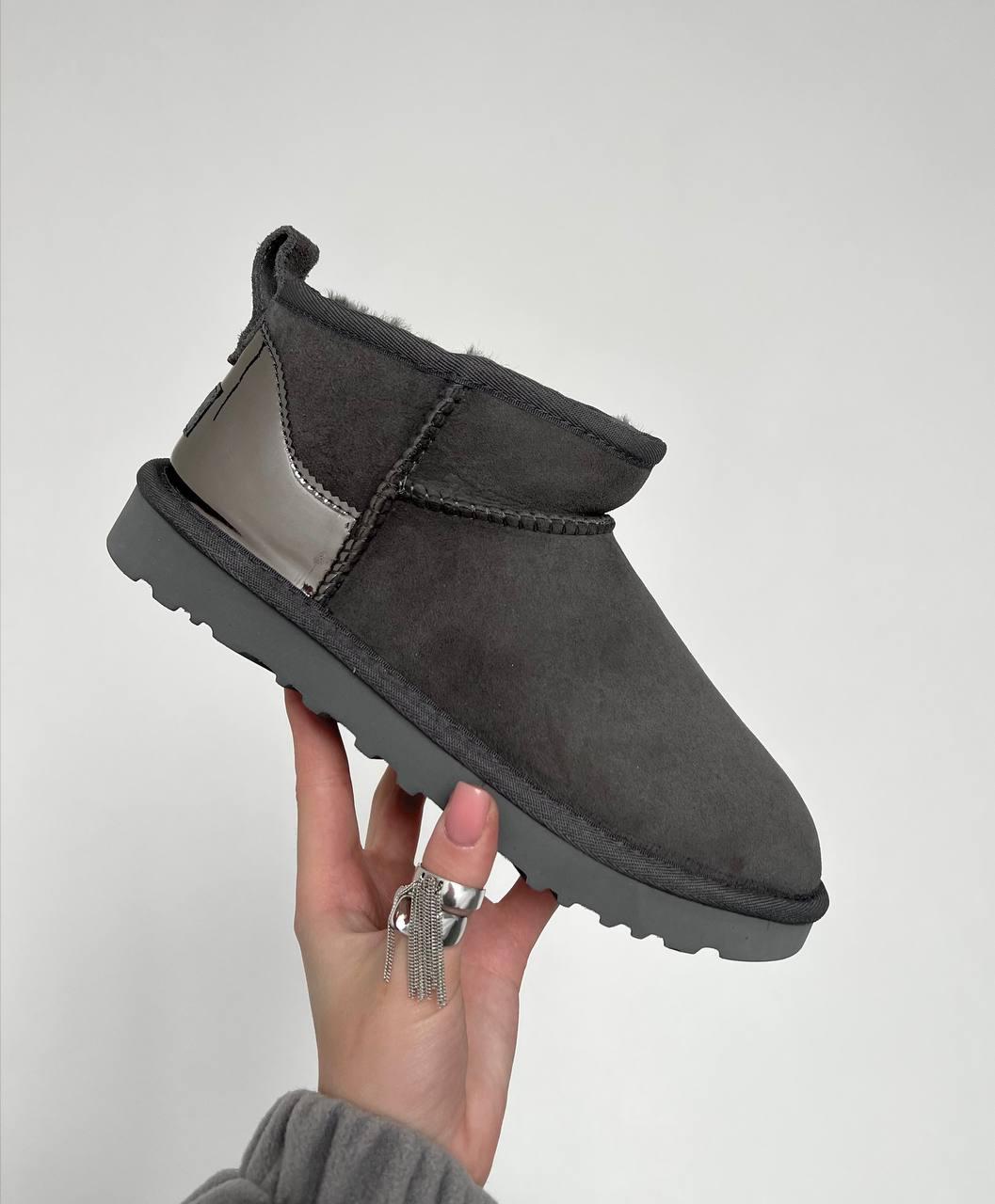 Зимові Жіночі Черевики UGG Classic Ultra Mini Grey Metallic / УГГ Класік Ультра Міні Металік Сірі