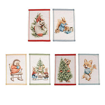 Набір із 6-ти кухонних рушників із бавовни з малюнком "Новорічні звірята" Centrotex