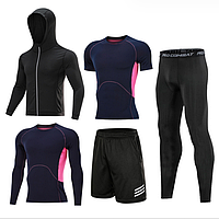 Компрессионная одежда\ комплект для фитнеса и единоборств ММА\ Комплект для тренировок 5в1 black & car