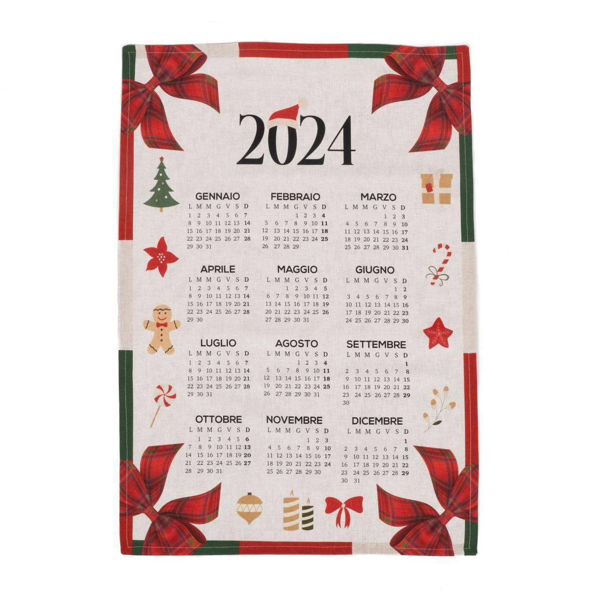 Рушник кухонний з бавовни Calendario 2024 з малюнком календаря італійською мовою Centrotex, фото 1