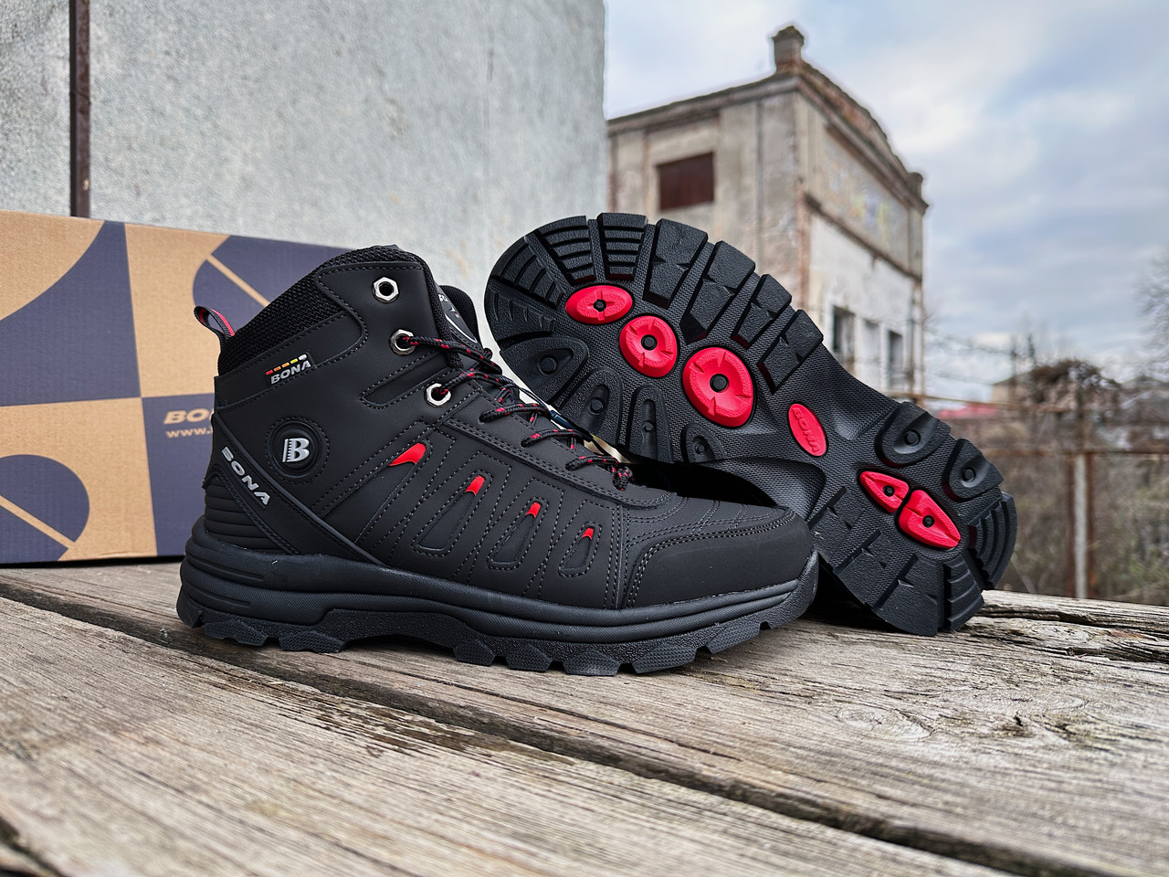 Зимові шкіряні черевики BONA 921G-6 з хутром чорні розміри 36-46