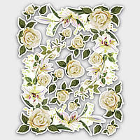 Наліпки Квіти лілеї та троянди 2 самоклеючі на білій основі для прикрашення оселі 17 шт. на аркуші 25 х 20 см
