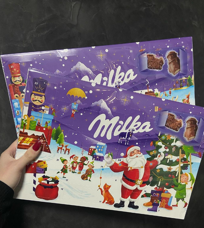 Адвент календарь Milka c шоколадными фигурками и конфетами 200 г - фото 1 - id-p2026322284