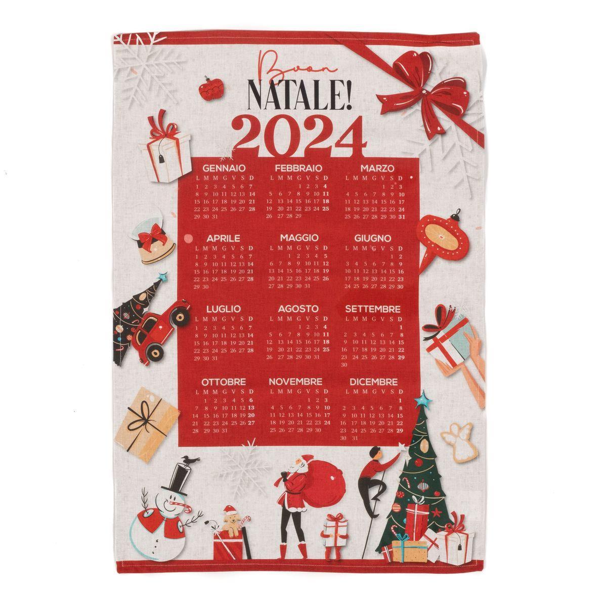 Рушник кухонний з бавовни Calendario Natale 2024 з новорічним принтом італійською мовою Centrotex