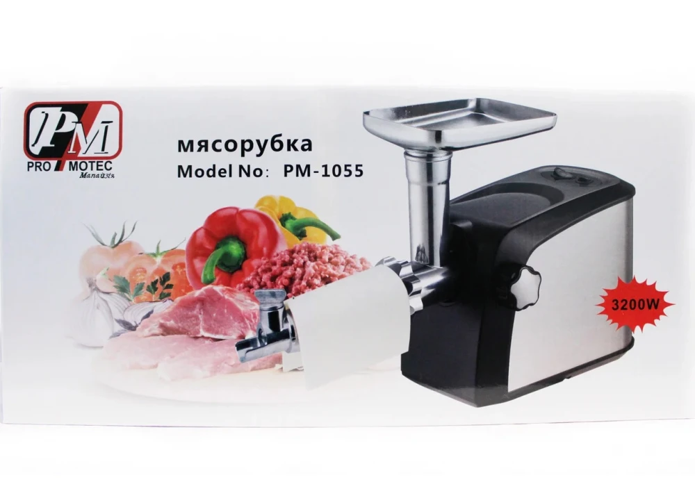 Мясорубка электрическая Promotec PM-1055 3200Вт с насадкой для томата и колбас, Мощная мясорубка для дома - фото 2 - id-p2026331394