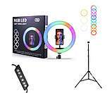 Кільцева LED лампа RGB MJ36 на 36 см з тримачем для телефону + штатив 2,1 м, фото 10