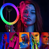 Кільцева LED лампа RGB MJ36 на 36 см з тримачем для телефону + штатив 2,1 м, фото 9