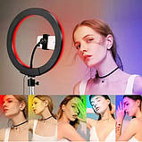Кільцева LED лампа RGB MJ36 на 36 см з тримачем для телефону + штатив 2,1 м, фото 4