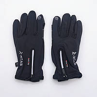 Перчатки сенсорные термо ветрозащитные лыжные вело спортивные флис неопрен черные