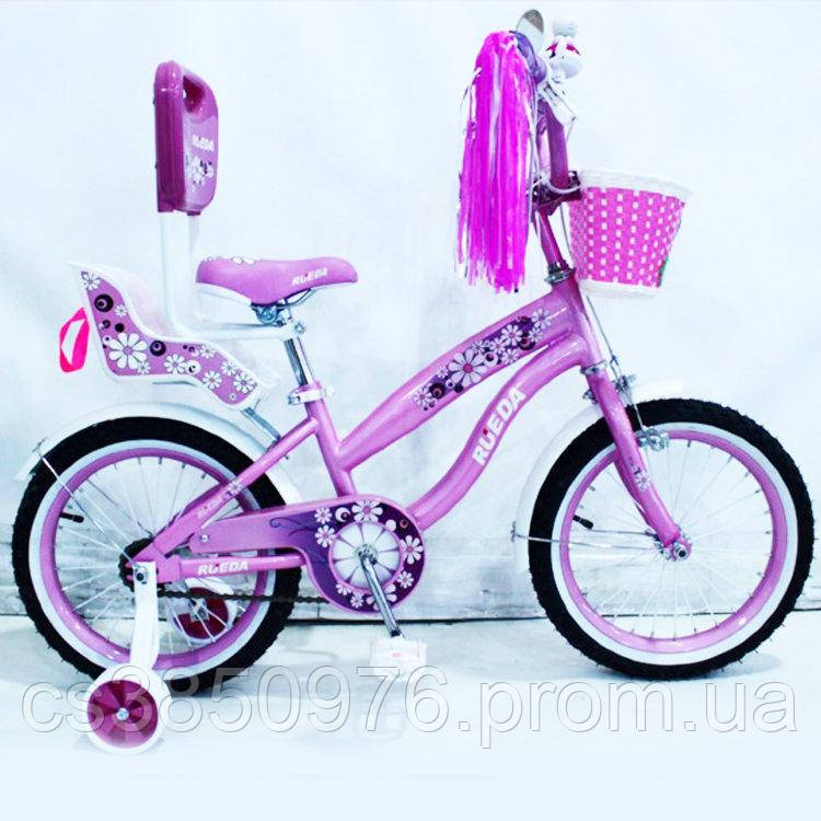 Дитячий двоколісний велосипед для дівчинки 16 дюймів із сидінням для ляльки та батьківською ручкою RUEDA 1603B