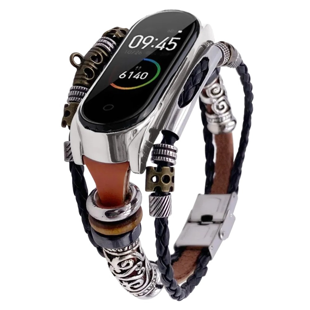 Ремінець вінтажний для фітнес-браслета Xiaomi Mi Band 3 і 4 Type A2 Brown-silver, фото 1