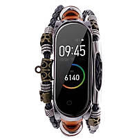 Ремінець вінтажний для фітнес-браслета Xiaomi Mi Band 3 і 4 Type A2 Brown-silver, фото 2