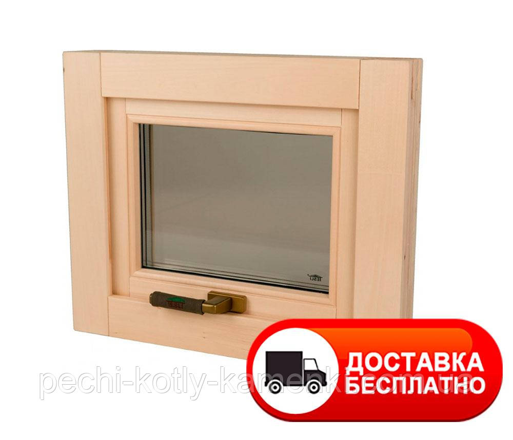 Вікно для сауни Tesli дерев'яне 500х600 мм відкідне