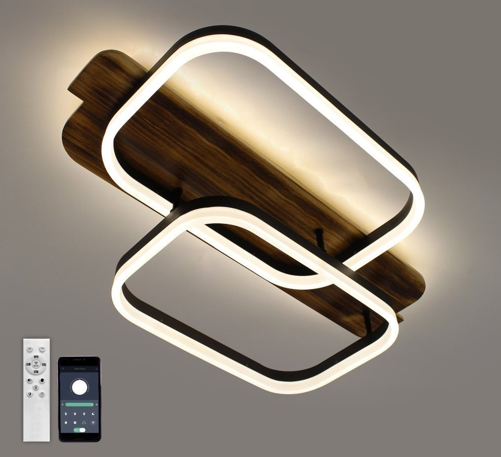 Керована світлодіодна люстра WOODY 95 W 2SQ-APP-650x420x135 BLACK/WOOD 220-IP20