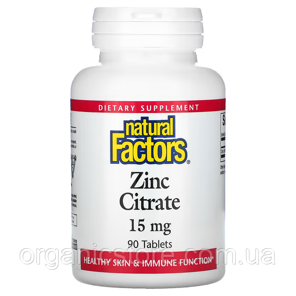 Цитрат цинку, Natural Factors, 15 мг, 90 таблеток