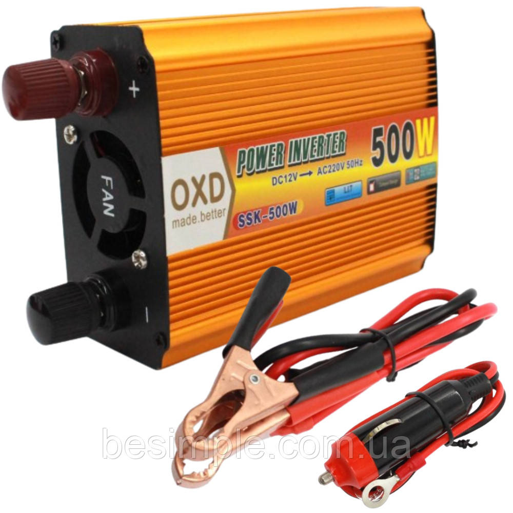 Перетворювач струму з 12V на 220V, 500W SSK-500W / Автомобільний інвертор з USB та розеткою