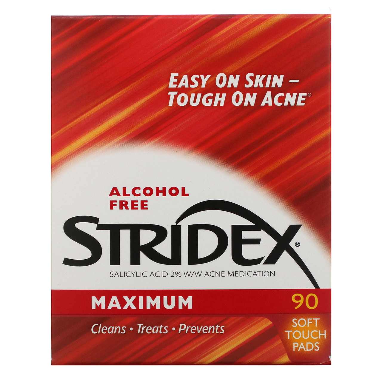 Stridex Однокроковий засіб від вугрів, максимальна сила, без спирту, 90 м'яких серветок