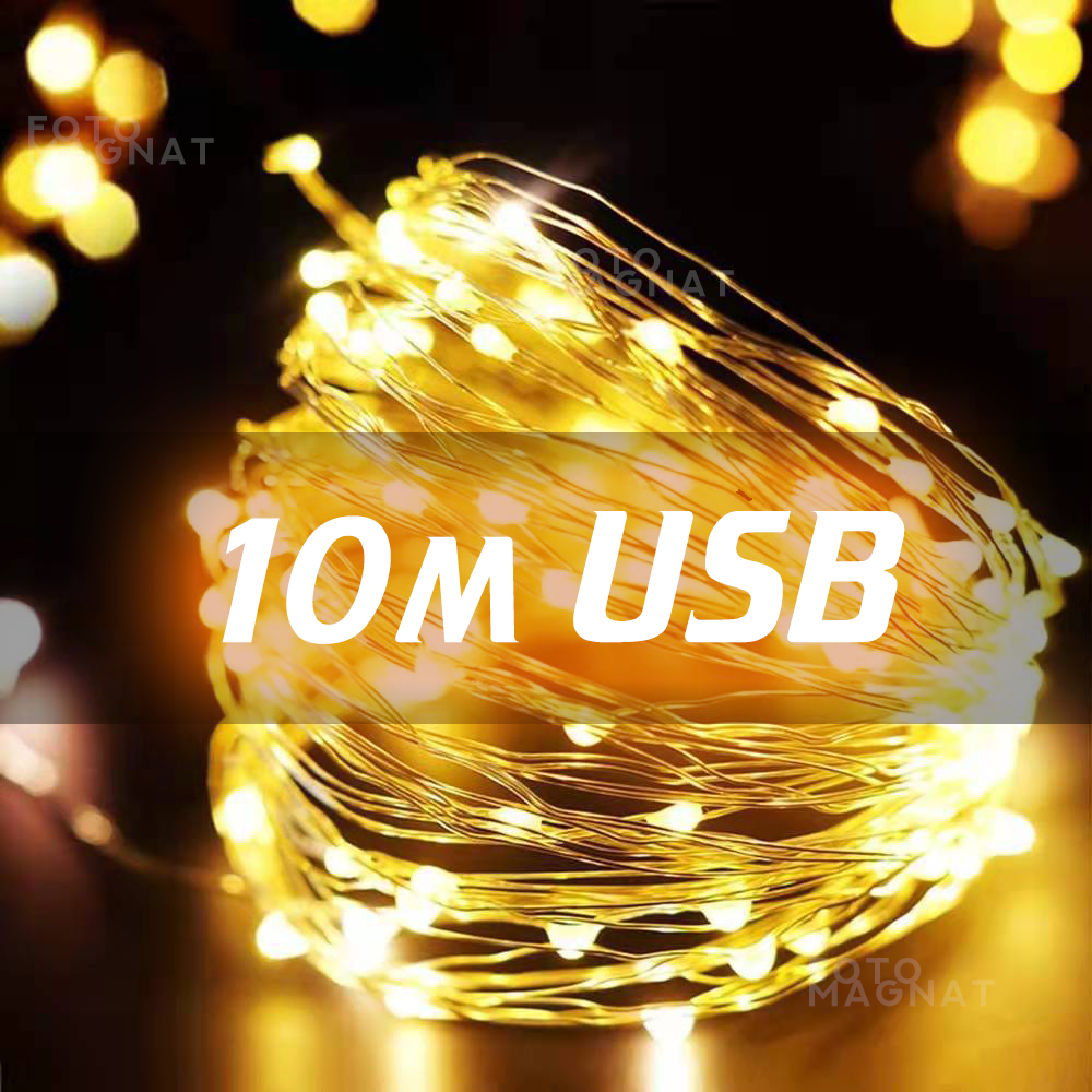 USB Гірлянда роса, 10м, 100 Led, пульт 8 режимів, гірлянда від повербанку, теплий білий
