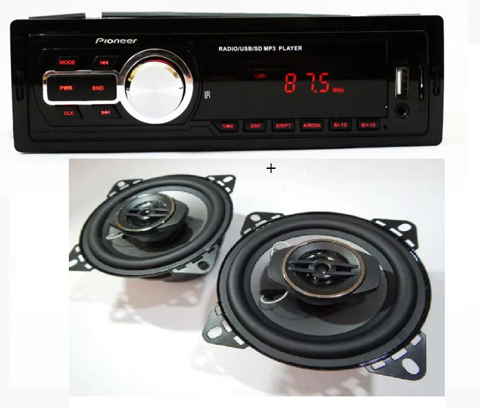 Магнітола Pioneer  usb sd mp3 fm комплект  10 см