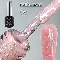 База із поталлю срібло рожева для нігтів Potal LEAF BASE Saga 9мл №03