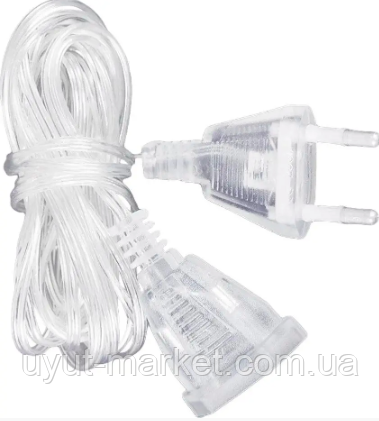 Подовжувач перехідник для гірлянд прозорий ПВХ 2м з вилкою, фото 1