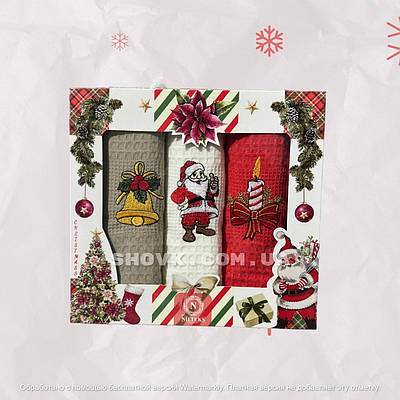 Новорічні Вафельні Кухонні Рушники Nilteks Happy 30х50см (3 шт)