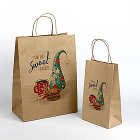 Пакети Різдвяні Крафт 220*120*290 Новорічні подарункові пакети під гостинці
