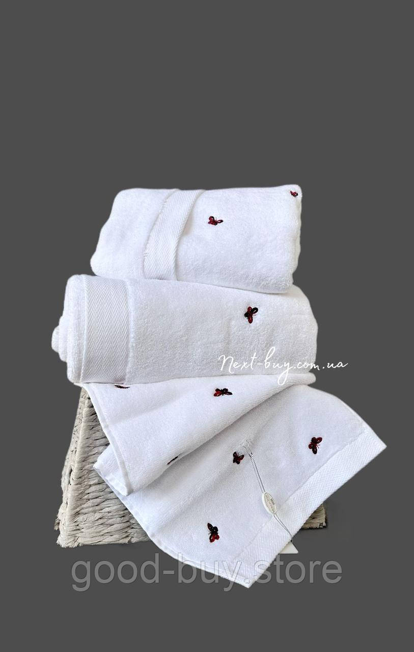 Набір махрових рушників Maison Dor Reve de Papillon white-red 3шт. бавовна