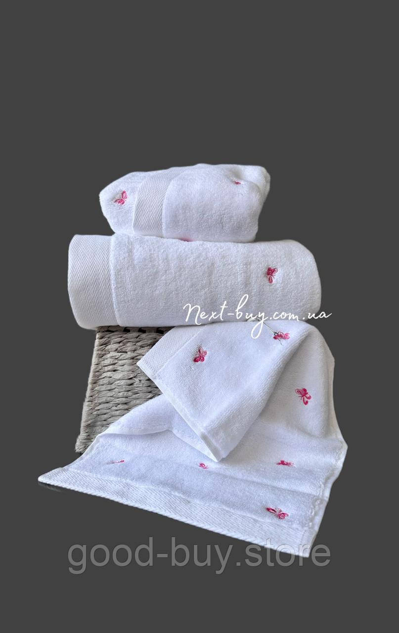 Набір махрових рушників Maison Dor Reve de Papillon white-pink 3шт. бавовна