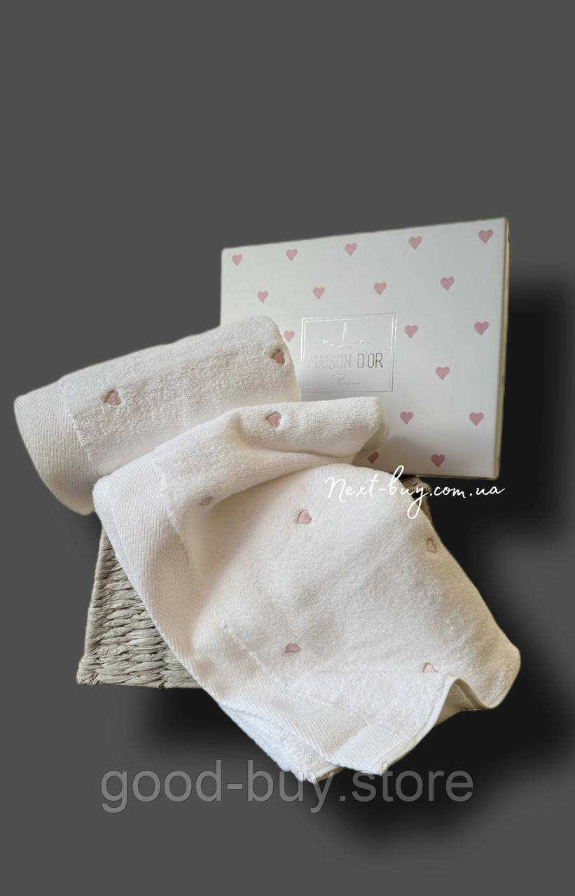 Набір махрових рушників Maison Dor Soft Hearts white-rose 50х100см 2шт.