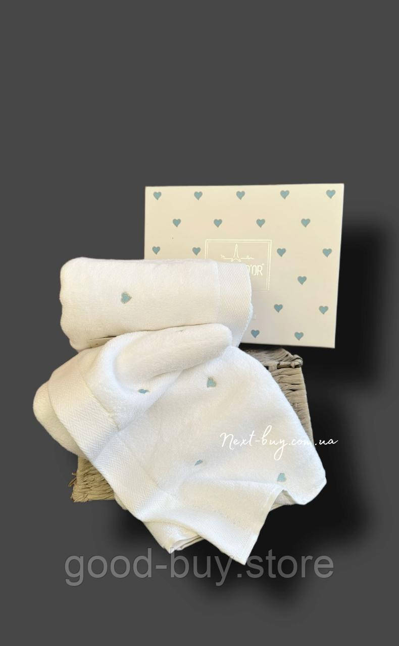 Набір махрових рушників Maison Dor Soft Hearts white-blue 50х100см 2шт.