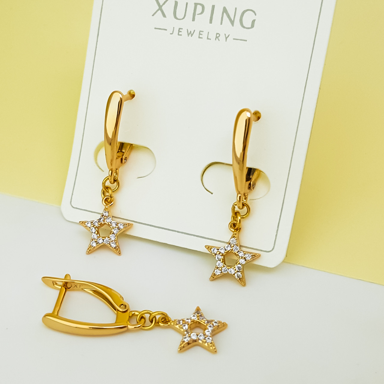 Сережки підвіски, "Зірочки" у розсипі каміння, медичне золото Xuping 18К
